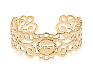 Handmade 24K Gold-Plated Kabbalah Cuff Bracelet – Hebrew Protection, Love & Healing Inscriptions – Boho Spiritual Jewelry from Israel