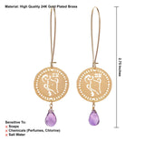 Aquarius Zodiac Earrings – Handmade in Israel with Amethyst & 24K Gold-Plated Brass – Kabbalah-Inspired Spiritual Jewelry