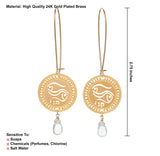 Pisces Zodiac Earrings – Aquamarine & 24K Gold-Plated Brass – Kabbalah-Inspired Hebrew Jewelry Handmade in Israel