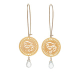 Pisces Zodiac Earrings – Aquamarine & 24K Gold-Plated Brass – Kabbalah-Inspired Hebrew Jewelry Handmade in Israel