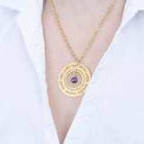 Hebrew Blessings Necklace with Amethyst – 24K Gold-Plated Pendant Handmade in Israel – Spiritual Jewelry with 7 Engraved Blessings