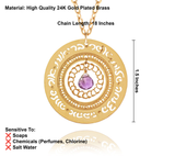Hebrew Blessings Necklace with Amethyst – 24K Gold-Plated Pendant Handmade in Israel – Spiritual Jewelry with 7 Engraved Blessings