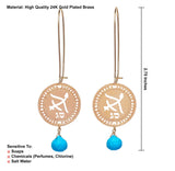 Sagittarius Zodiac Earrings – Turquoise & 24K Gold-Plated Brass – Kabbalah-Inspired Hebrew Jewelry Handmade in Israel