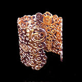 Rose Gold Floral Cuff Bracelet – Spiral Flower Design in 24K Rose Gold-Plated Brass – Handmade Boho Jewelry from Israel