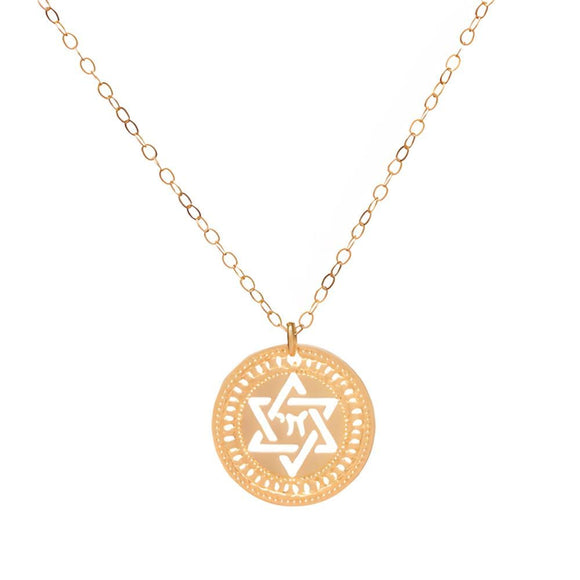Chai Necklace with Star of David – 24K Gold-Plated Hebrew Pendant – Handmade Jewish Jewelry from Israel