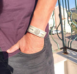 Lion of Judah Cuff Bracelet – Darkened Silver-Plated Hebrew Jewelry for Men – Handmade in Israel