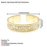 Gold Mandala Cuff Bracelet – 24K Gold-Plated Boho-Inspired Etched Circle – Handmade in Israel