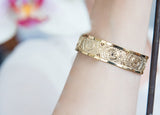Gold Mandala Cuff Bracelet – 24K Gold-Plated Boho-Inspired Etched Circle – Handmade in Israel