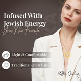 Seven Hebrew Blessings Necklace – 24K Gold-Plated Pendant with Blue Topaz, Handmade in Israel – Spiritual Jewish Jewelry Gift for Women