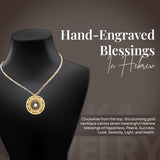 Seven Hebrew Blessings Necklace – 24K Gold-Plated Pendant with Blue Topaz, Handmade in Israel – Spiritual Jewish Jewelry Gift for Women