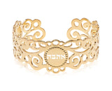 Hebrew Spiral Cuff Bracelet – Gold-Plated with Ahava, Shalom & Osher Engraving, Handmade in Israel