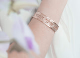 Faith Love Hope Cuff Bracelet – 24K Rose Gold-Plated Hebrew Jewelry, Handmade in Israel