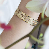 Psalm 144:1 Dainty Gold Cuff, Bible Scripture Bracelet in Hebrew for Women, Handmade in Israel