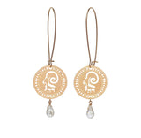 Zodiac Aries Long Gold Earrings With Birthstone Quartz, Astrology Hebrew Jewelry, Kabbalah Jewish Jewelry