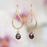 Gold earrings with Garnet, Teardrop earrings, Dangly earrings, Garnet earrings, Modern jewelry, Greek jewelry, Minimalist earrings