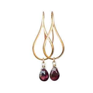 Gold earrings with Garnet, Teardrop earrings, Dangly earrings, Garnet earrings, Modern jewelry, Greek jewelry, Minimalist earrings