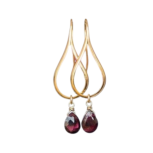 Gold earrings with Garnet, Teardrop earrings, Dangly earrings, Garnet earrings, Modern jewelry, Greek jewelry, Minimalist earrings