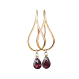 Gold earrings with Garnet, Teardrop earrings, Dangly earrings, Garnet earrings, Modern jewelry, Greek jewelry, Minimalist earrings