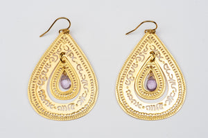 Gold Teardrop Earrings with Lavender Amethyst, Hebrew Earrings, Jewelry for women, Jewish jewelry, Designers earrings, Judaica