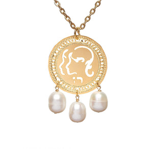 Zodiac Gemini Gold Necklace With Birthstone Pearl, Astrology Hebrew Jewelry, Kabbalah Jewish Jewelry