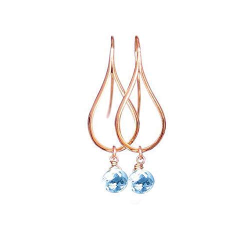 Rose Gold Earrings With Blue Topaz, Dangly Earrings, Teardrop Earrings, Modern Jewelry, Blue Topaz Earrings, Minimalist Earrings