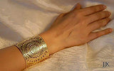 Gold Cuff Jewelry, Modern Jewelry, Sunflower Henna Design Bracelet, Statement Cuff, Hammered Gold Cuff, Handmade in Israel