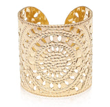 Gold Cuff Jewelry, Modern Jewelry, Sunflower Henna Design Bracelet, Statement Cuff, Hammered Gold Cuff, Handmade in Israel