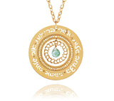 Gold Blessings Necklace in Hebrew with, Packaged for Giving, Handmade in Israel (Green Tourmaline)