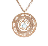 Rose Gold Blessings Necklace in Hebrew with Blue Topaz, Packaged for Giving, Handmade in Israel