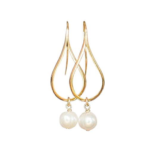 Gold Earrings With Pearls, Dangly Earrings, Teardrop Earrings, Modern Jewelry, Pearl Earrings, Greek Jewelry, Minimalist Earrings