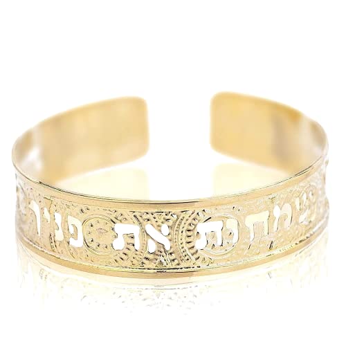 Psalm 16:11 Dainty Gold Cuff, Bible Scripture Bracelet in Hebrew for Women, Handmade in Israel