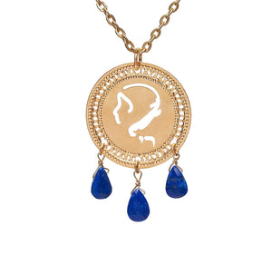 Zodiac Virgo Gold Necklace With Birthstone Lapis, Astrology Hebrew Jewelry, Kabbalah Jewish Jewelry