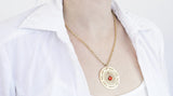 Gold Blessings Necklace in Hebrew, Packaged for Giving, Handmade in Israel (Red Garnet)