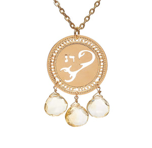 Zodiac Scorpio Gold Necklace with Birthstone Citrine, Astrology Hebrew Jewelry, Kabbalah Jewish Jewelry