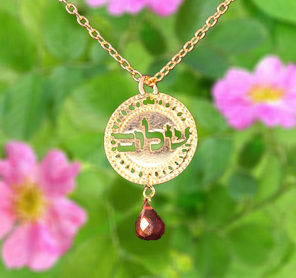 Hebrew Shalom Jewelry, Gold Necklace, Peace Jewelry, Shalom Jewelry, Garnet Necklace, Coin Necklace, Spiritual Jewelry, Inspiration