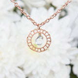 Rose Gold Necklace, Rose Gold Jewelry, Rose Gold Necklace with Aquamarine, Lacy Rose Gold Delicate Pendant with Aquamarine