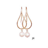 Rose Gold Earrings with Pearls, Dangly Earrings, Teardrop Earrings, Pearl Earrings, Minimalist Earrings