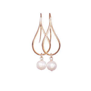 Rose Gold Earrings with Pearls, Dangly Earrings, Teardrop Earrings, Pearl Earrings, Minimalist Earrings