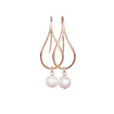 Rose Gold Earrings with Pearls, Dangly Earrings, Teardrop Earrings, Pearl Earrings, Minimalist Earrings