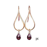 Rose Gold Earrings with Garnet, Dangly Earrings, Teardrop Earrings, Modern Jewelry, Garnet Earrings, Rose Gold Minimalist Earrings