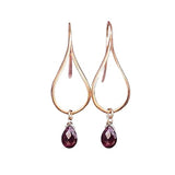 Rose Gold Earrings with Garnet, Dangly Earrings, Teardrop Earrings, Modern Jewelry, Garnet Earrings, Rose Gold Minimalist Earrings